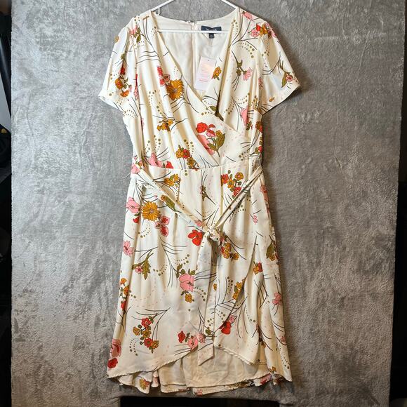 Modcloth Chartreuse Poetic Presence Faux Wrap Dress Size 2X Floral Summer New - Picture 1 of 8